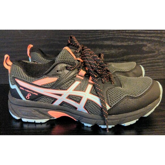 ASICS GEL VENTURE 8 WOMENS sz 6.5 BLACK CORAL RUNNING HIKING SHOE SNEAKER Nice - Picture 2 of 11
